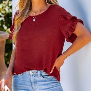 NWT Cupshe Burgundy Flutter Sleeve Top - XL